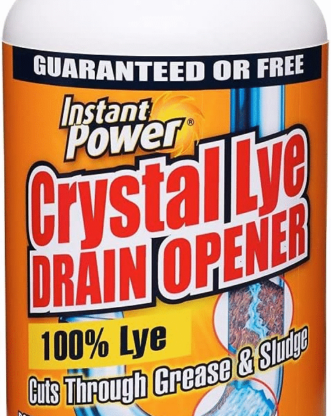 Instant Power Crystal Lye Drain Opener, Lye Sodium Hydroxide, Unclogs Bathroom and Kitchen Sinks, Drains, Shower Pipes 1 Lb
