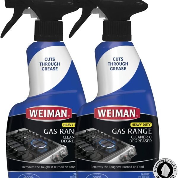 Weiman Heavy Duty Gas Range & Stove Top Cleaner and Degreaser - 2 Pack, 24 Ounces with MicroFiber Cleaning Towel