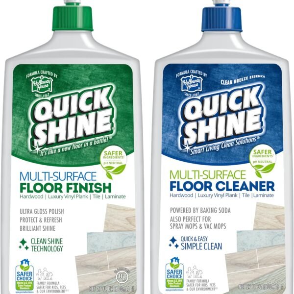 Quick Shine Multi Surface Floor Cleaner & Floor Polish w/Clean Shine Technology 2-27oz Bottles | Use on Hardwood, Laminate, Luxury Vinyl Plank, Tile & Stone | Safer Choice Formulas
